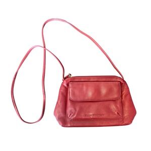 Stone Mountain Red Pebbled Leather Crossbody Bag Small Shoulder Purse Gold Tone